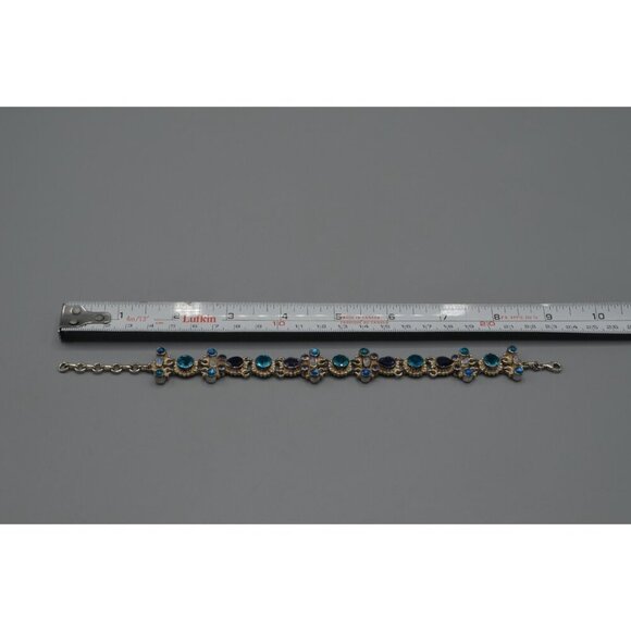 Sajen Blue Topaz Stone & Sterling Silver Link Chain Bracelet 925 Stamp 35.71g 9" - Picture 11 of 12